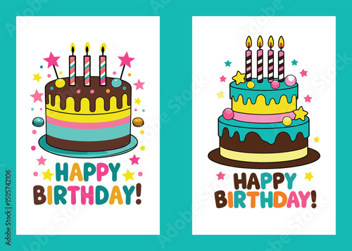 Fun Colorful Birthday Cake Vector Illustrations For Celebration
