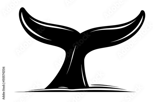 In a simple yet striking design, the black and white silhouette of a whale's tail is depicted in the ocean with water and a splash, highlighting the aquatic mammal
