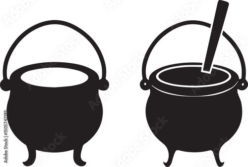 pot vector, cauldron logo set, cauldron vector illustration set, cauldron silhouette vector isolated on white background