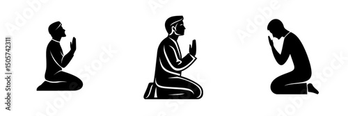 A humble figure kneels in prayer, seeking solace and a spiritual connection in a powerful black silhouette