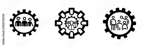 Teamwork is represented through a black and white line art illustration of collaboration in a flat design with a group symbolic unity modern