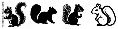 A minimalist design featuring a simple black silhouette of a squirrel set against a white background, epitomizing simple and elegant art