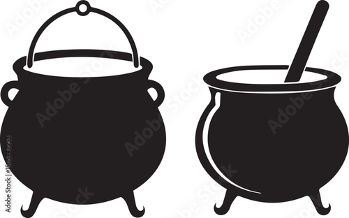 pot vector, cauldron logo set, cauldron vector illustration set, cauldron silhouette vector isolated on white background