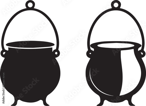 pot vector, cauldron logo set, cauldron vector illustration set, cauldron silhouette vector isolated on white background