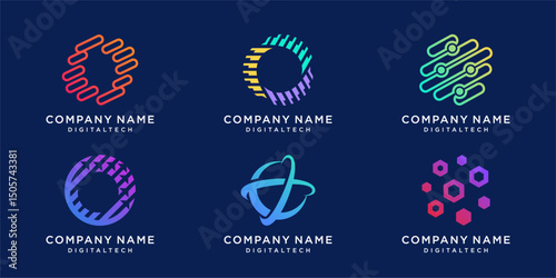 Set tech global logo design collection