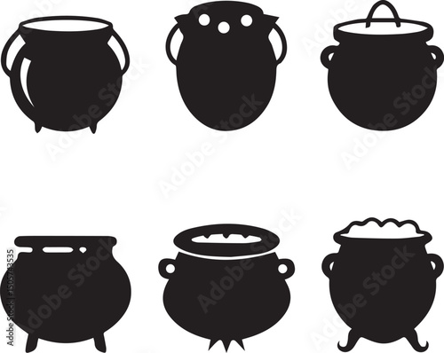 pot vector, cauldron logo set, cauldron vector illustration set, cauldron silhouette vector isolated on white background