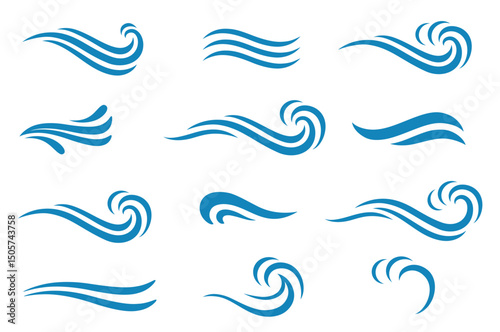Water ocean sea wave blue set icons
