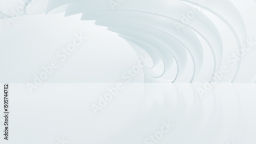 Fototapeta Naklejka Na Ścianę i Meble -  Abstract wavy architectural space with empty concrete floor, Geometric in white sci-fi interior design, 3d rendering background