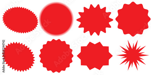 Starburst promo black sticker shape vector sale splash set. Blank starburst speech bubbles set with different color isolated on white background. Vector illustration.