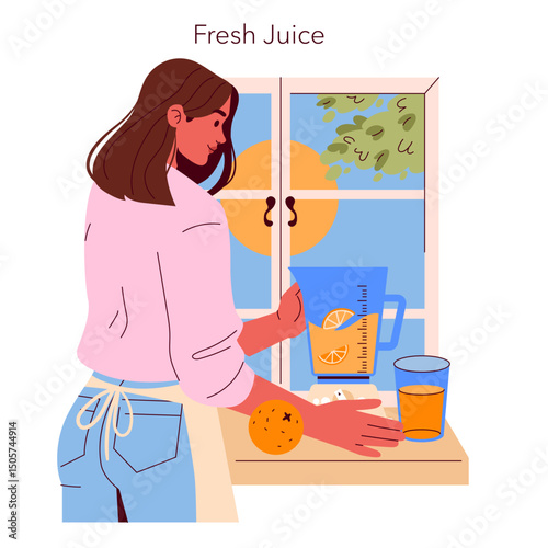 Family Breakfast. Flat Vector Illustration