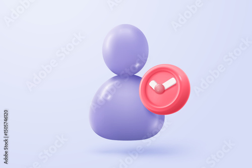 3d user profile icon or social avatar signs and business communication staff person. Identity verification success with notice alert. 3d round account manager button icon vector render illustration