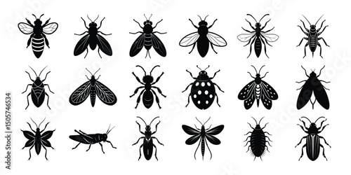 insect silhouette bundle on white background