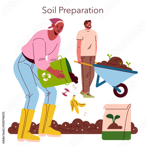 Self Sufficient Garden. Flat Vector Illustration