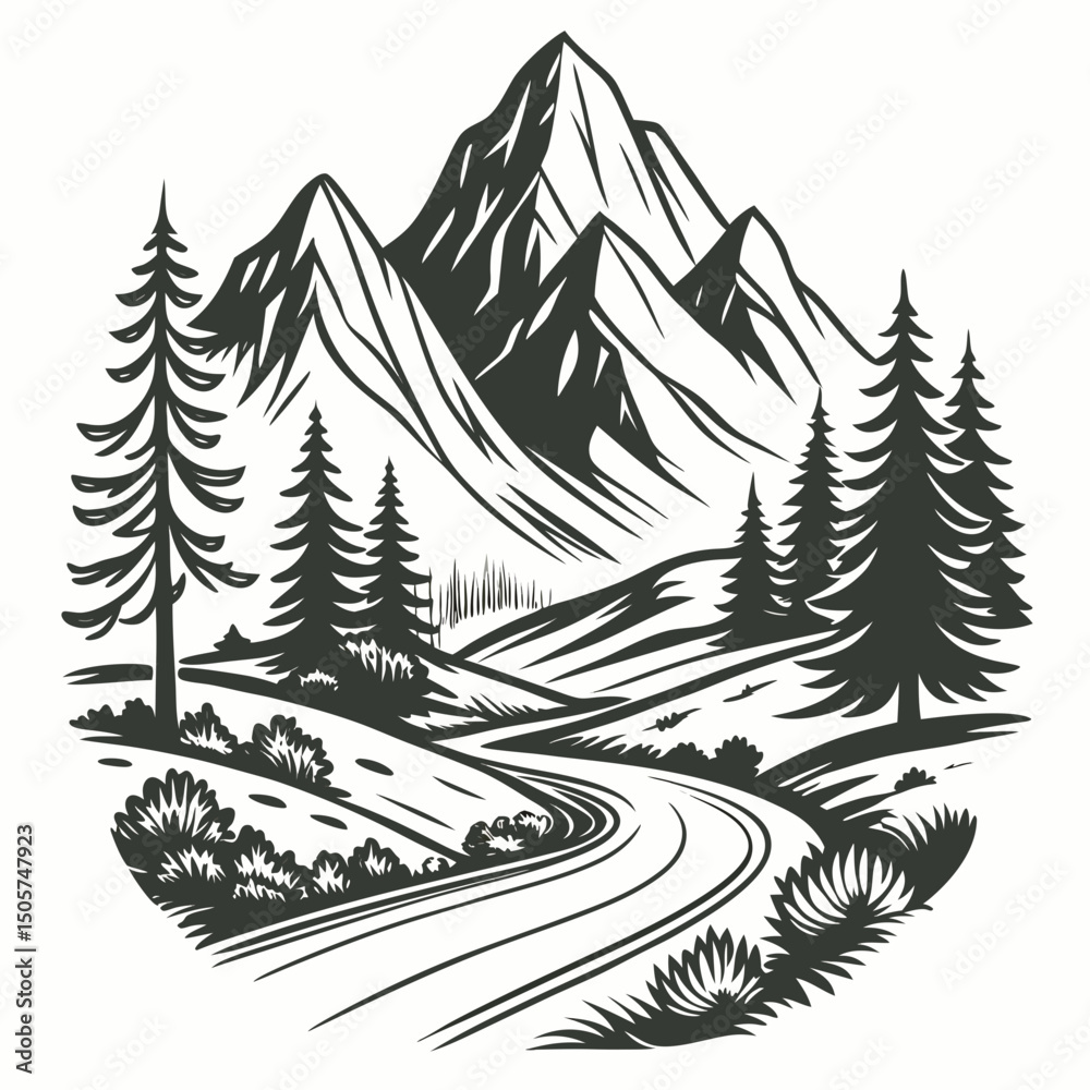 Obraz premium mountain landscape with trees vector silhouette