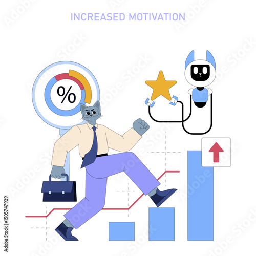 AI Boosts Mid Sized Businesses Productivity. Flat Vector Illustration