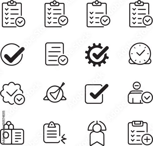 Checklist icons completion task management and verification