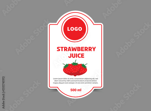 Bottle Label Template Design Strawberry Juice Brand Name Packaging Product Vector Illustration