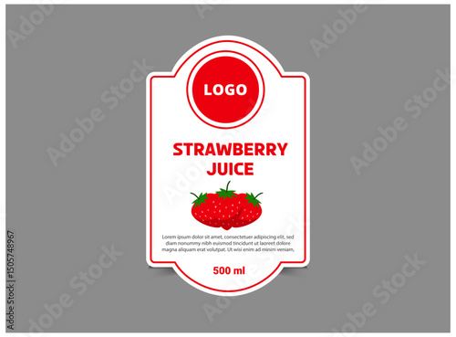 Bottle Label Template Design Strawberry Juice Brand Name Packaging Product Vector Illustration