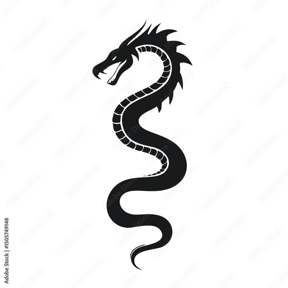 Obraz premium Majestic black dragon silhouette coiled design
