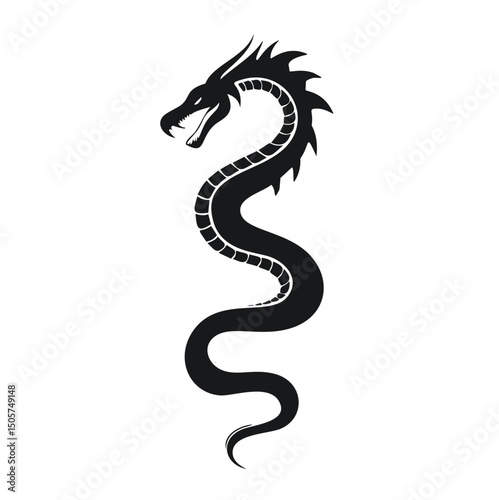 Majestic black dragon silhouette coiled design