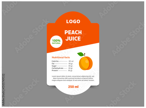 Bottle Label Template Design Peach Juice Brand Name Packaging Product Vector Illustration