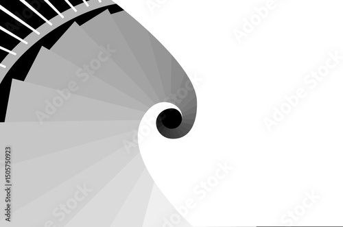 Abstract black and white concentrical spiral staircase, circular stairs top view flat style vector illustration wallpaper