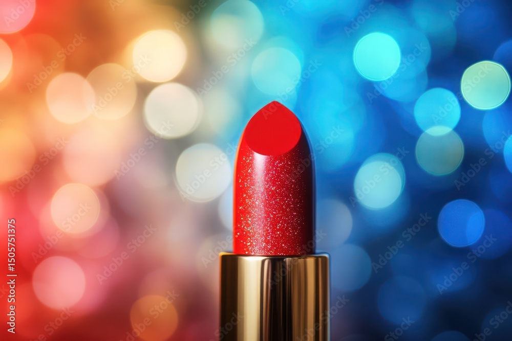 Sparkling red lipstick with colorful bokeh Sparkling red lipstick with colorful bokeh