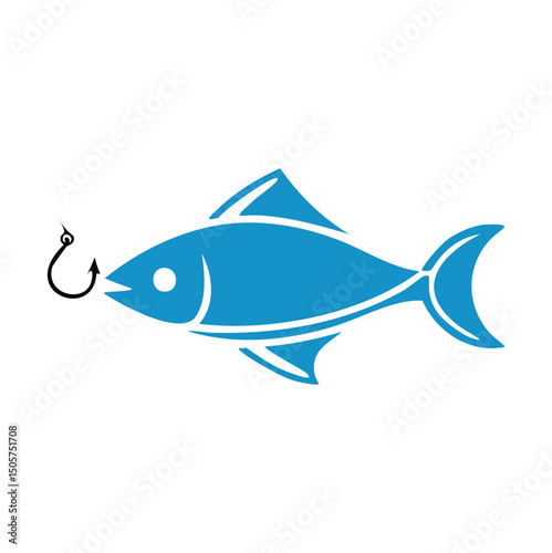 Blue fish hooked fishing icon design