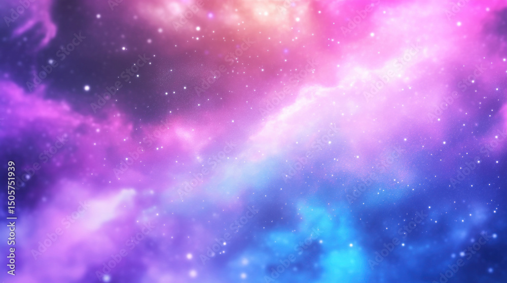 Fototapeta premium Vibrant cosmic scene with rainbow tinted nebula and countless stars creates surreal and dreamy atmosphere. colorful galaxy blends shades of pink, purple, and blue, evoking wonder