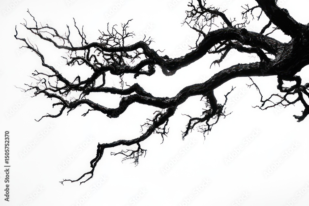 Obraz premium Twisted black tree branches on white background