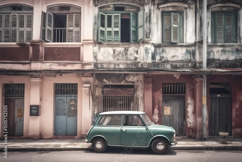 Vintage Style Car on Heritage Street in Penang