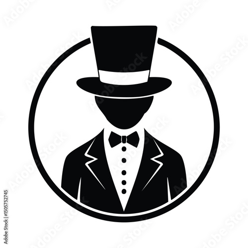 Mysterious gentleman in top hat and tuxedo icon