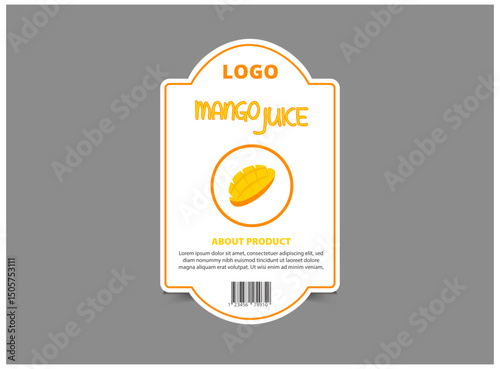 Bottle Label Template Design Mango Juice Brand Packaging Product Vector Illustration
