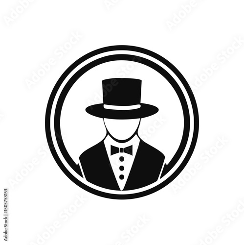 Elegant gentleman in top hat and tuxedo icon
