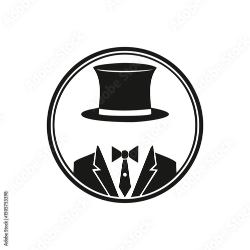 Mysterious gentleman top hat bow tie suit icon