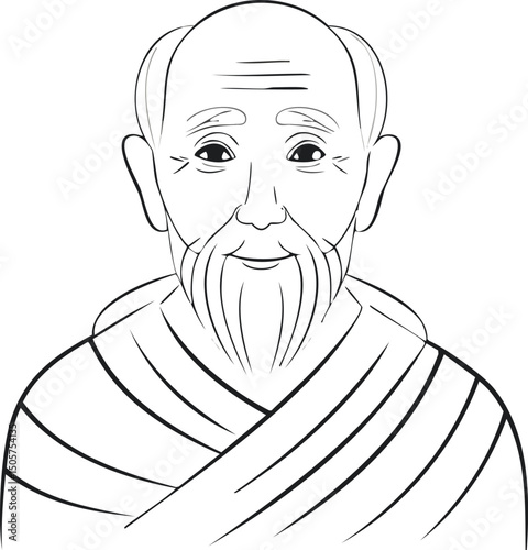 Wise old man line art illustration peaceful elder