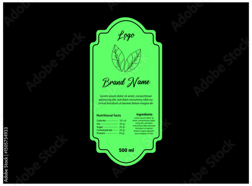 Bottle Label Template Design Green With Brand Name Packaging Product Vector Illustration
