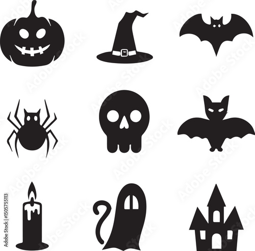 black halloween vector icon, halloween silhouette vector set, halloween logo bundle