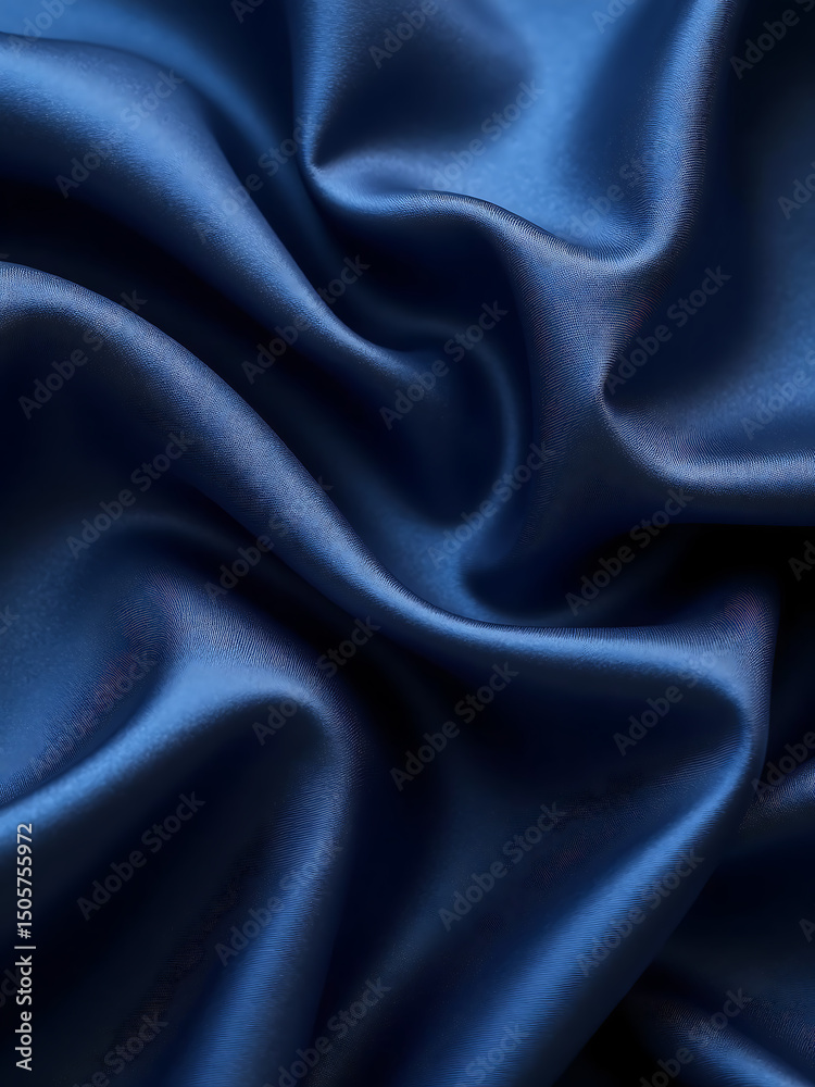 Obraz premium navy blue satin texture beautiful soft wavy folds dark elegant shiny fabric