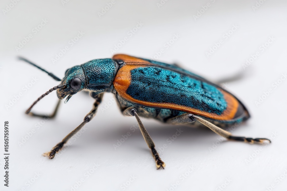Naklejka premium Close-up of a vibrant blue and orange beetle.
