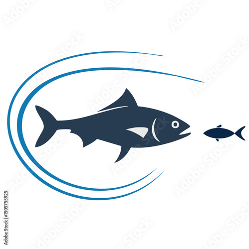 Large fish pursuing smaller fish in ocean waves