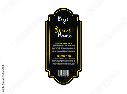 Bottle Label Template Design Black And Yellow Brand Name Packaging Product Vector Illustration