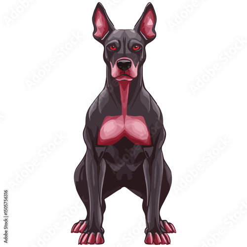 Demonic Doberman – Pointed ears, sleek muscular body, dark aura