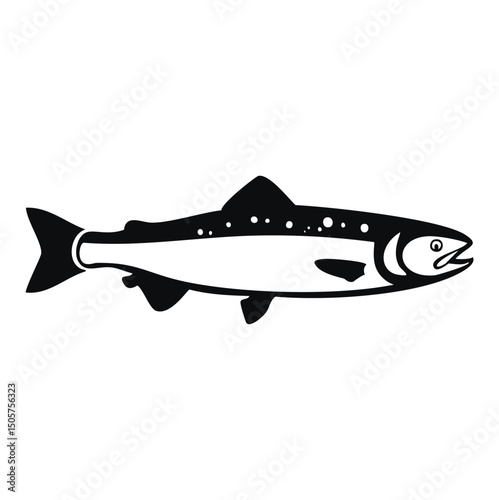 Black and white illustration of a salmon fish
