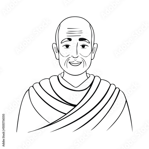 Serene buddhist monk line art illustration
