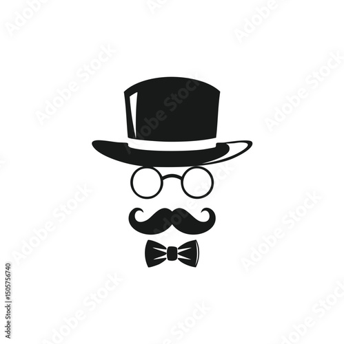 Gentleman's fashion icon top hat bow tie mustache glasses