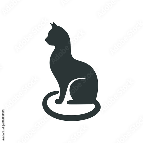 Elegant silhouette of a cat sitting calmly