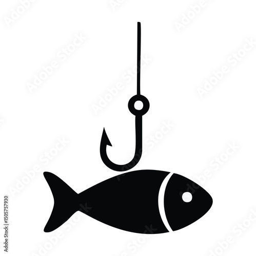 Fish caught on hook simple black icon