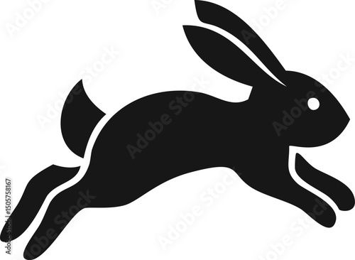 Black silhouette of a rabbit in motion leaping