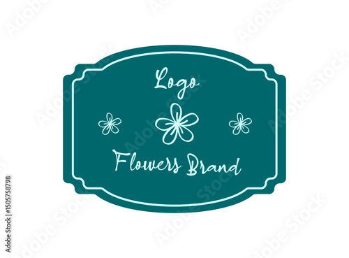 Bottle Label Template Design Green Cyan Flowers Brand Packaging Product Vector Illustration